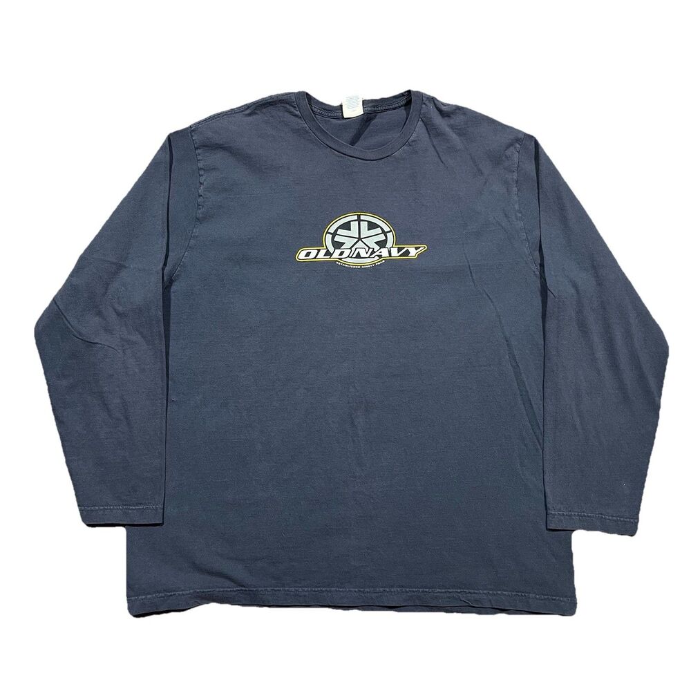 Vintage Y2K Old Navy Logo Long Sleeve T Shirt XL Blue Streetwear